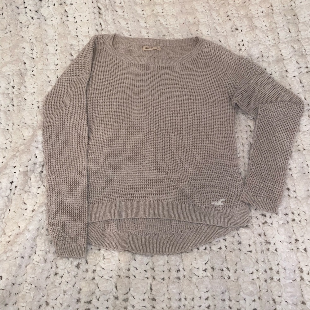 Hollister Gray Waffle Knit Pullover Sweater High-Low Hem